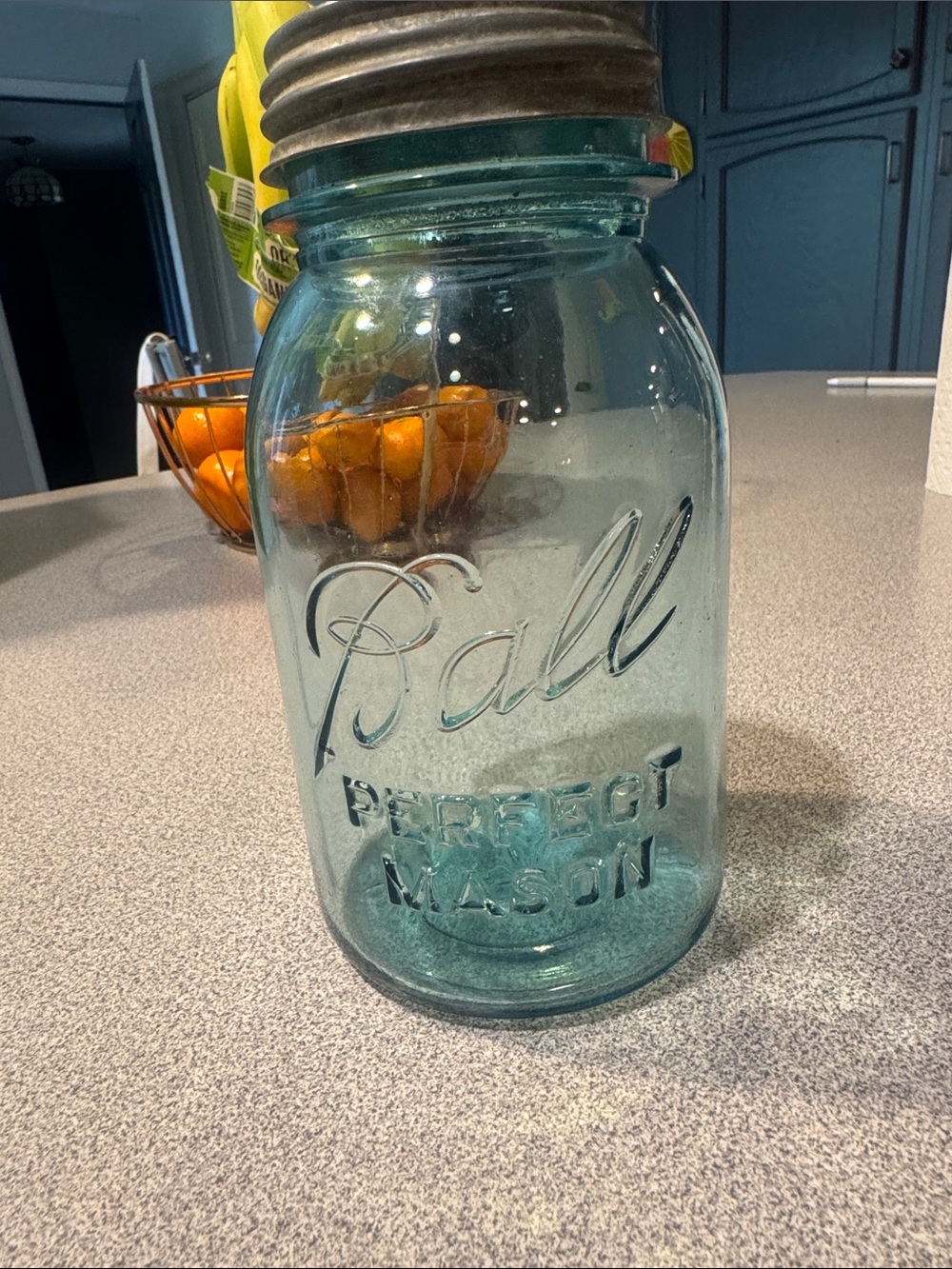 Aqua Vintage-Style Mason Jar Vase with Lid - Home Accents